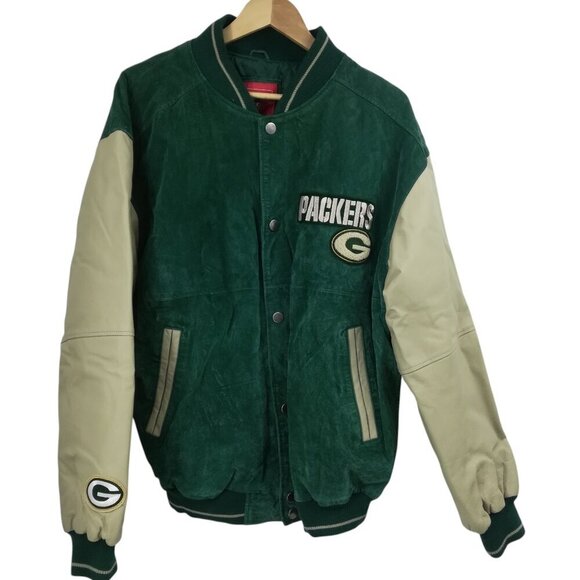Vintage Green Bay Packers Logo Athletic Suede Leather Bomber Jacket Size XL NFL - Picture 1 of 15
